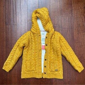 Boboli Kid’s Yellow Cable Knit Button Down Hoodie, Faux Fur Lining Size 8yrs NWT